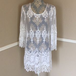 Huge sale Crochet Embroider Mesh Scoop Half Sleeve